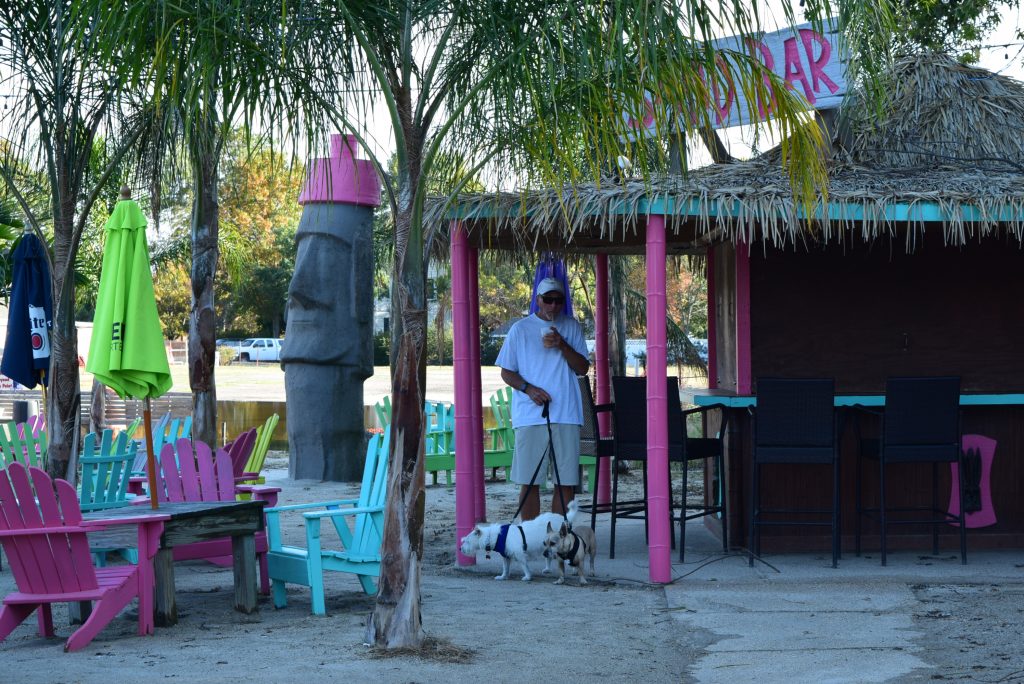 Michael and the doggies at the Tiki Bar