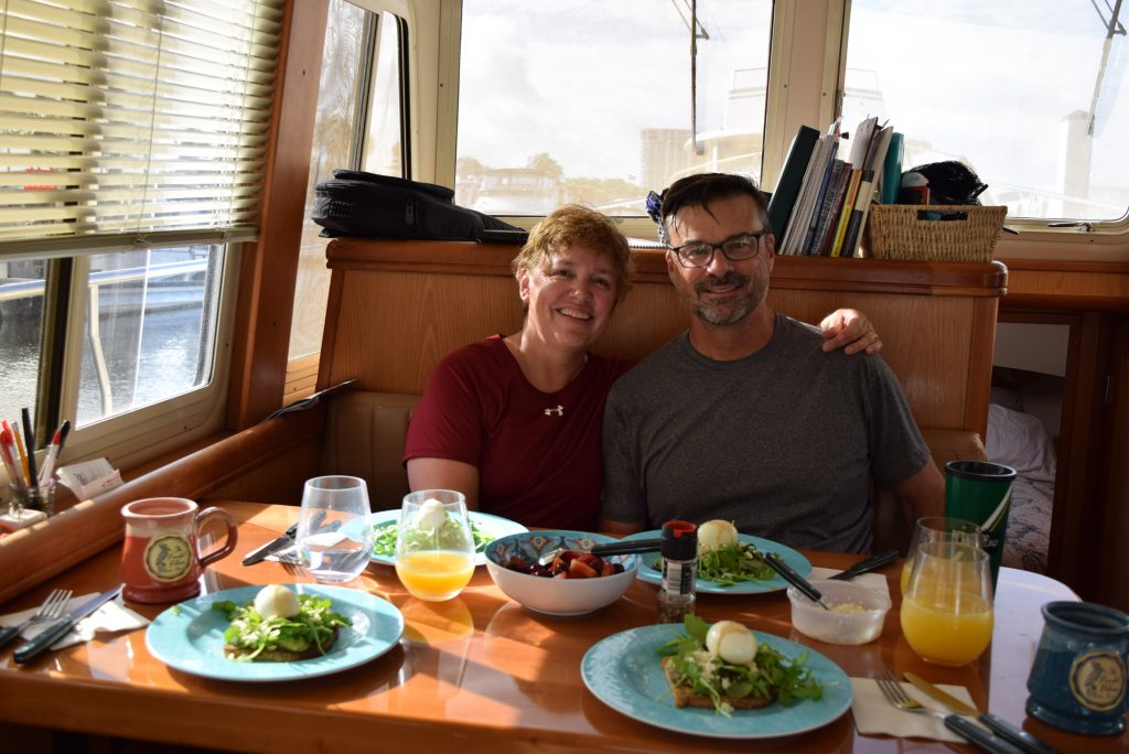 Melanie and Rick. Breakfast is ready aboard Blue Horizon