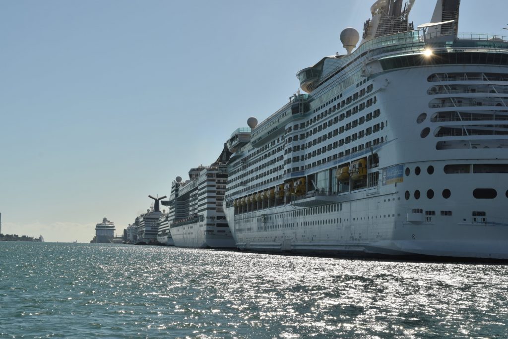 A line up of cruise ships