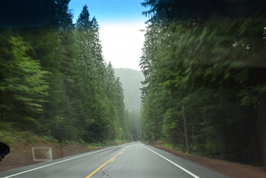 Driving to Detroit Lake on a rainy day